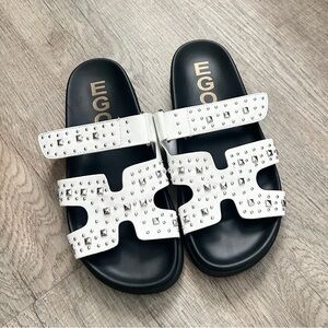 NEW EGO white leather strap flat slider Sandals size 6
